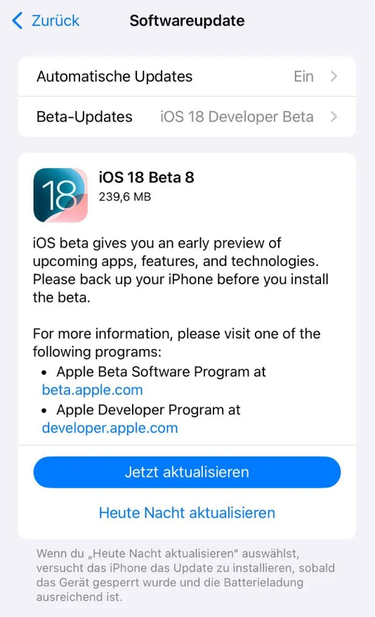 米东苹果手机维修分享苹果 iOS / iPadOS 18 开发者预览版 Beta 8 发布 